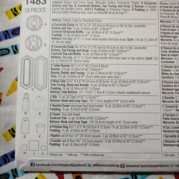 Simplicity 1483 Table Decorations Sewing Pattern Uncut Factory Folded - Picture 2 of 2